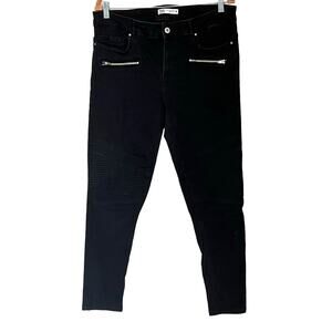 Zara Womens Jeans Sz 12 Black Skinny Denim High Waisted Dark Wash Zipper Accent
